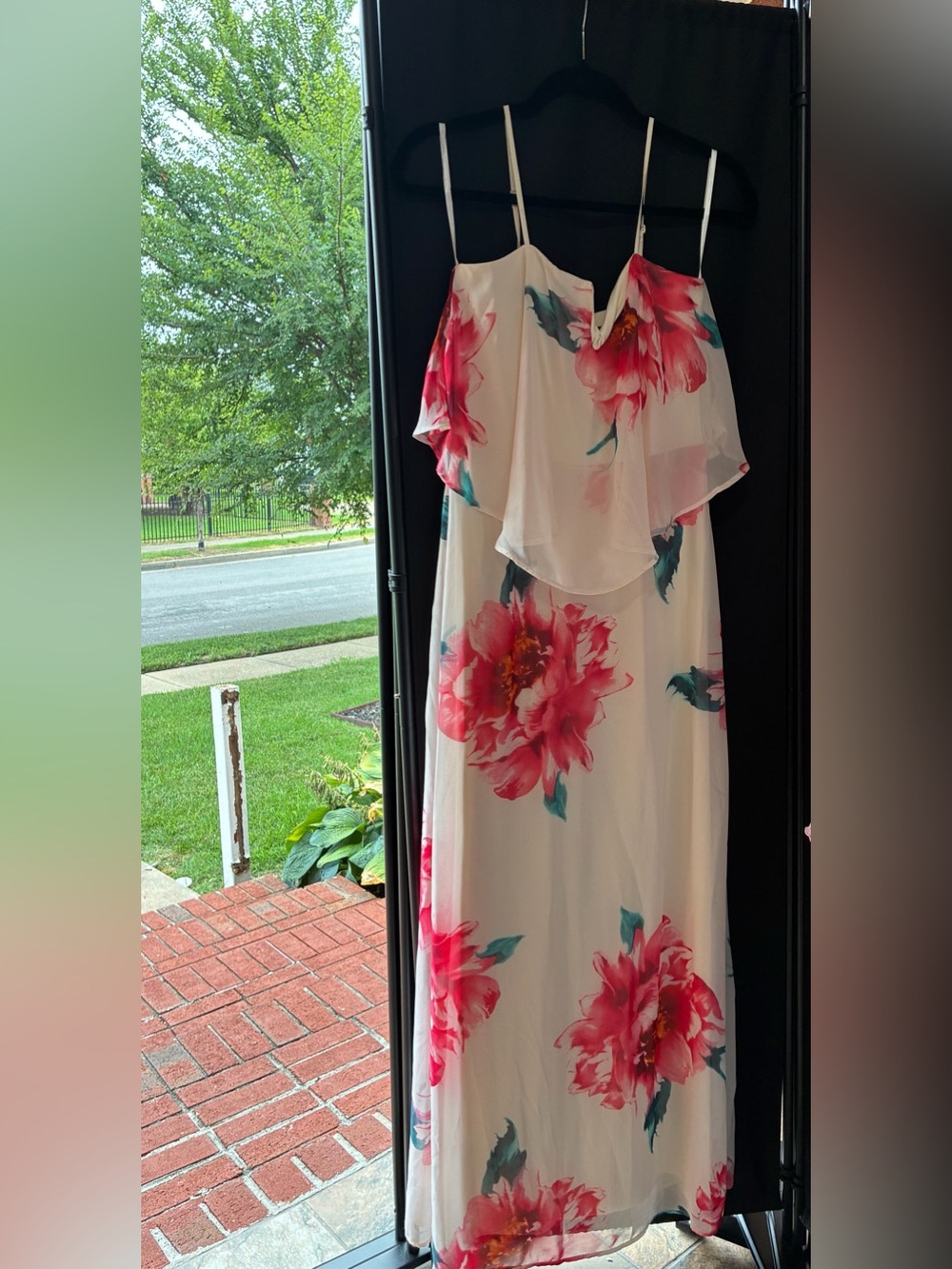 City Studio NWOT Floral Chiffon Maxi Popover Dress Pink Ivory M